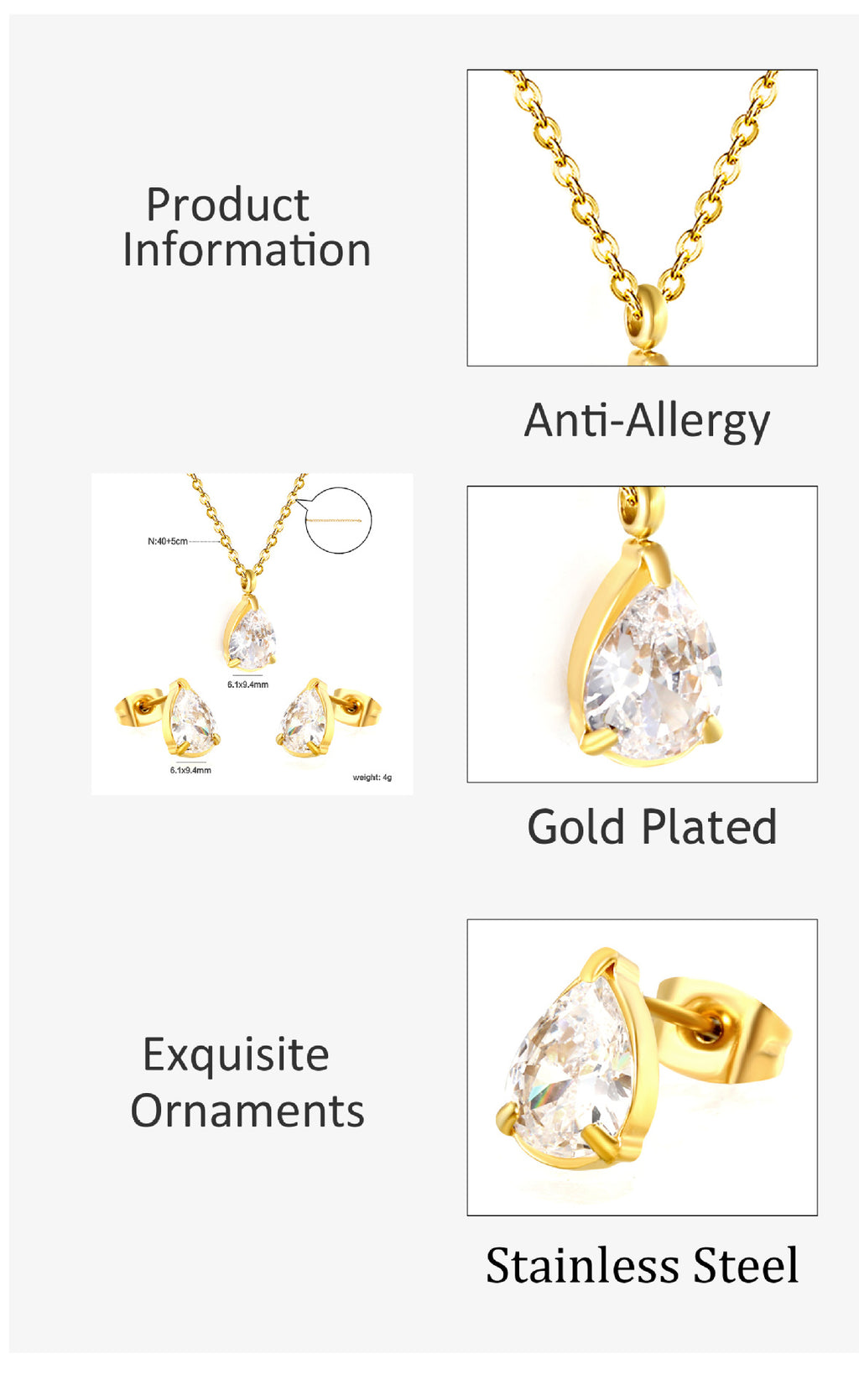 European And American Temperament High-end Sense White Zirconium Earrings Necklace Set