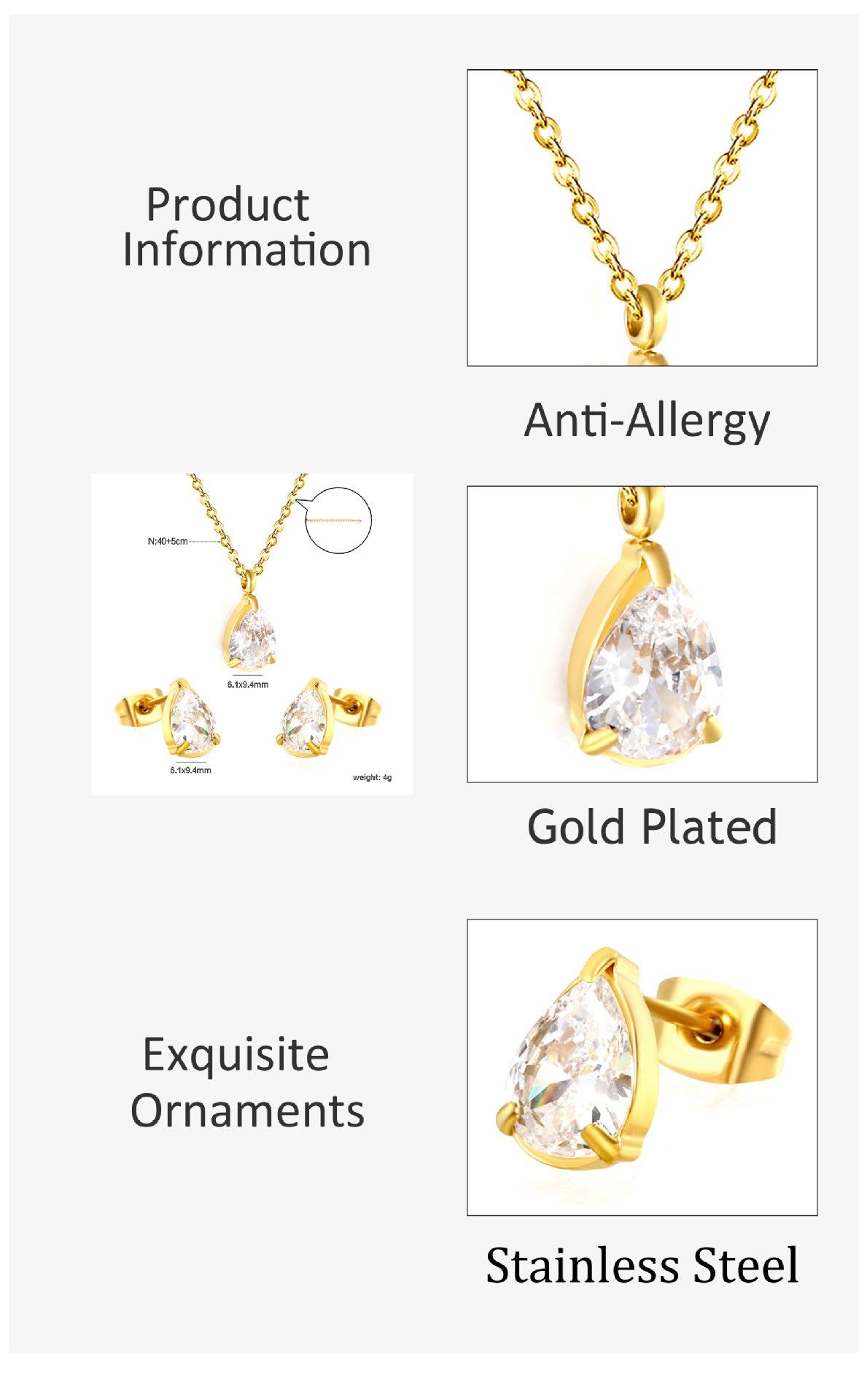 European And American Temperament High-end Sense White Zirconium Earrings Necklace Set