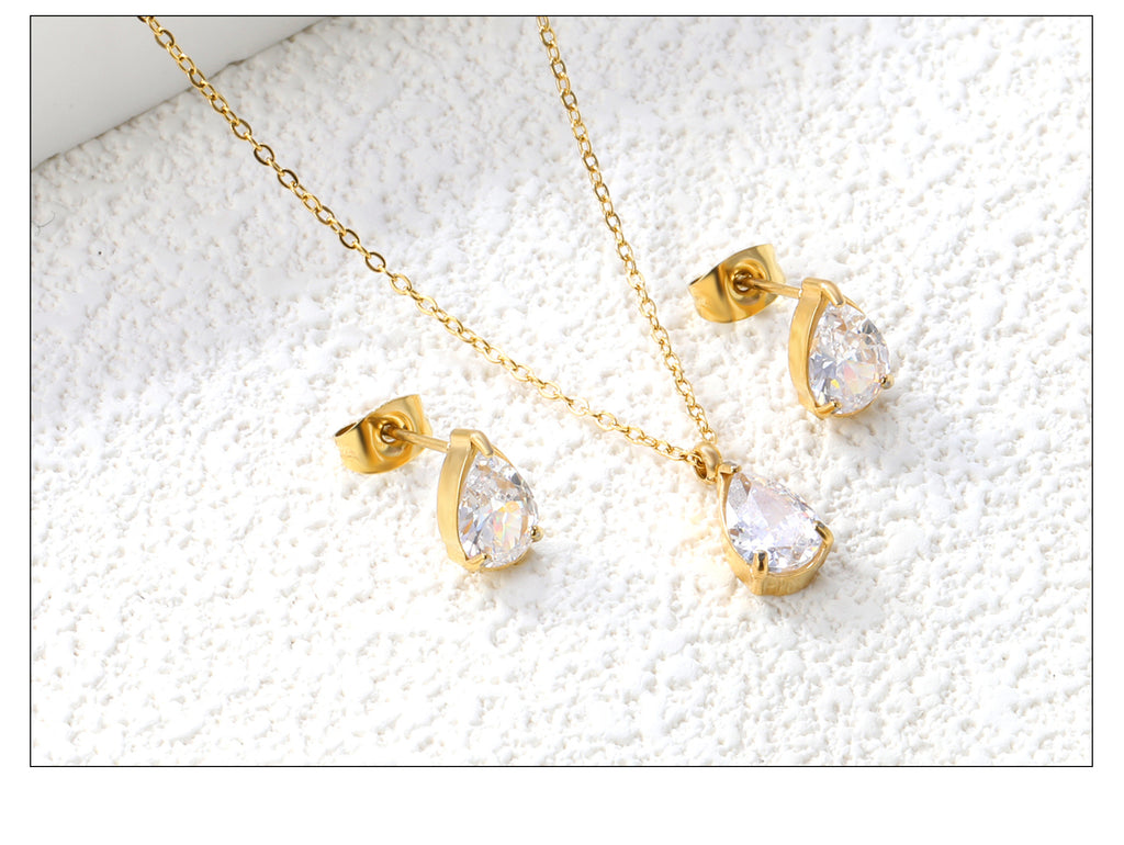 European And American Temperament High-end Sense White Zirconium Earrings Necklace Set