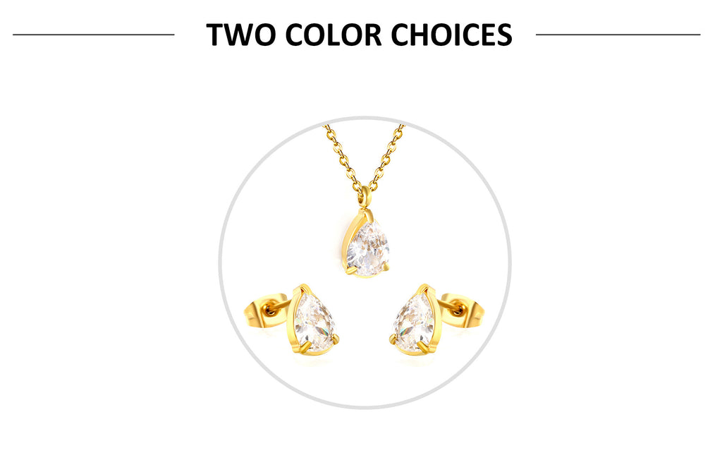 European And American Temperament High-end Sense White Zirconium Earrings Necklace Set