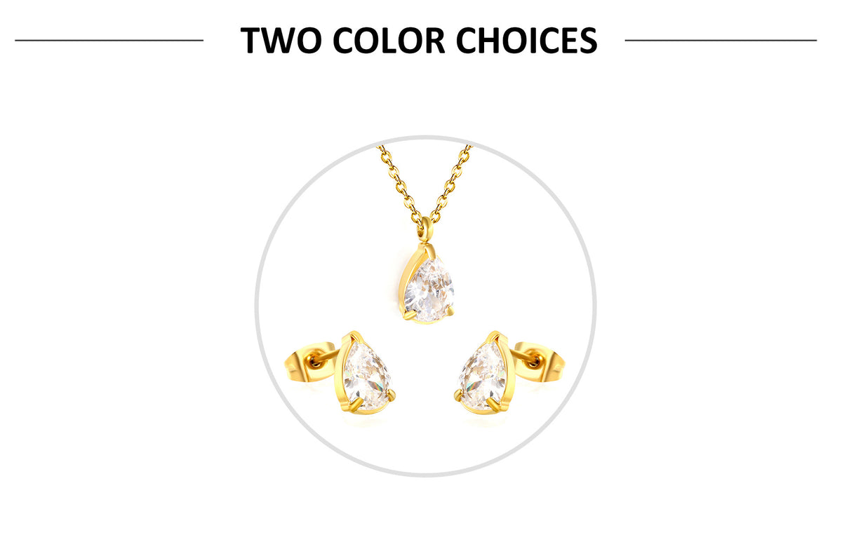 European And American Temperament High-end Sense White Zirconium Earrings Necklace Set