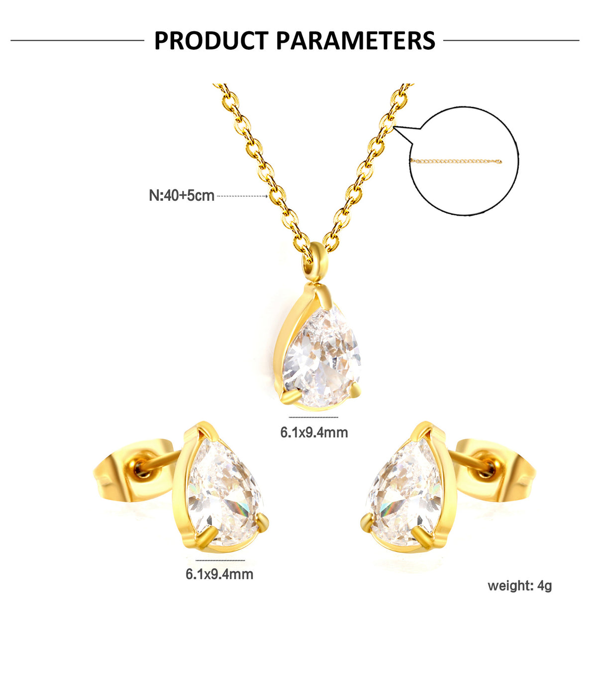European And American Temperament High-end Sense White Zirconium Earrings Necklace Set